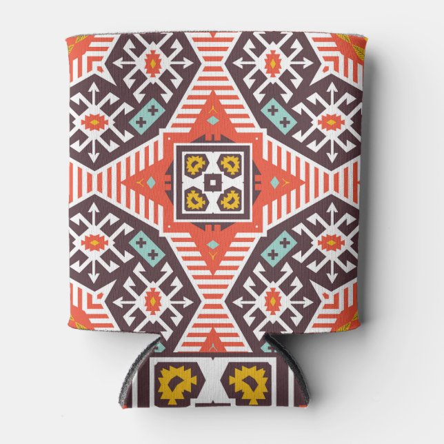 Enfriador De Latas Ikat Aztec: Textura de rayas étnicas (Anverso)