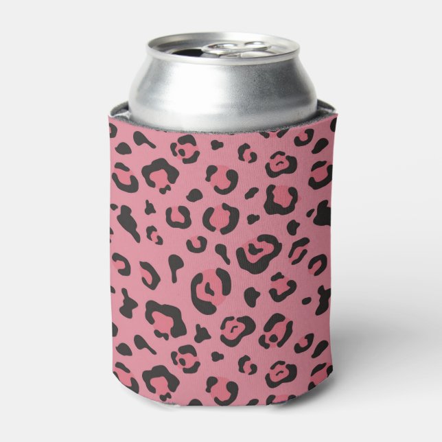 Enfriador De Latas Ilustracion de animal rosa leopardo (Lata Anverso)