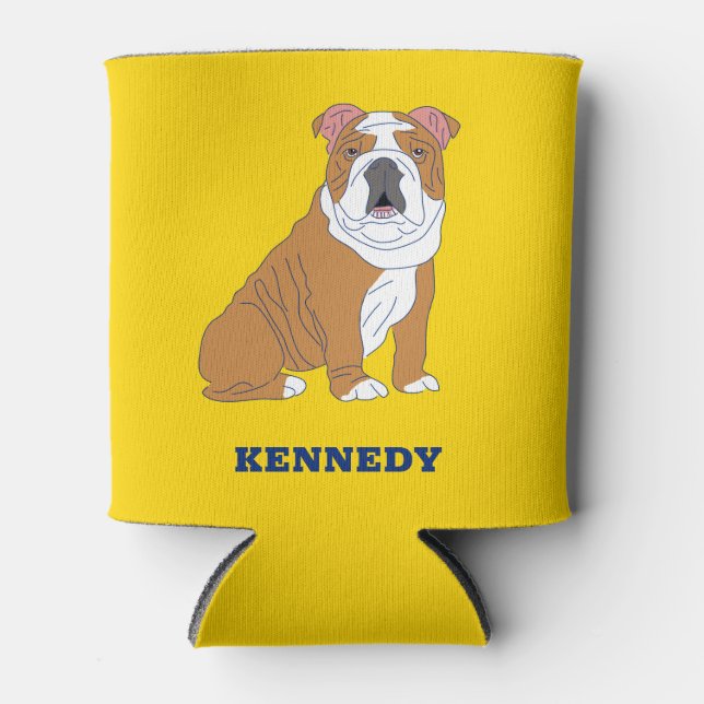 Enfriador De Latas Ilustracion de Bulldog inglés personalizado (Anverso)