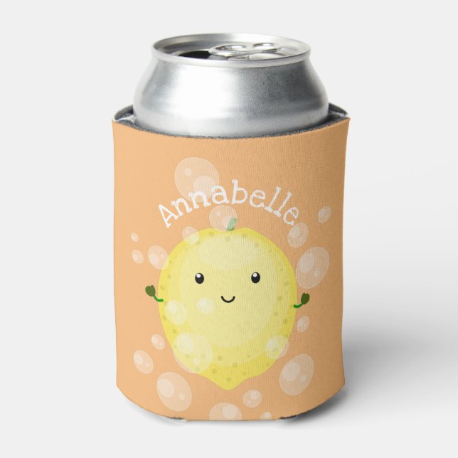 Enfriador De Latas Ilustracion de burbujas de personalizado de limón (Lata Anverso)