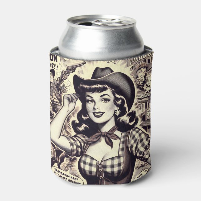 Enfriador De Latas Ilustracion de Chica de país retro (Lata Anverso)