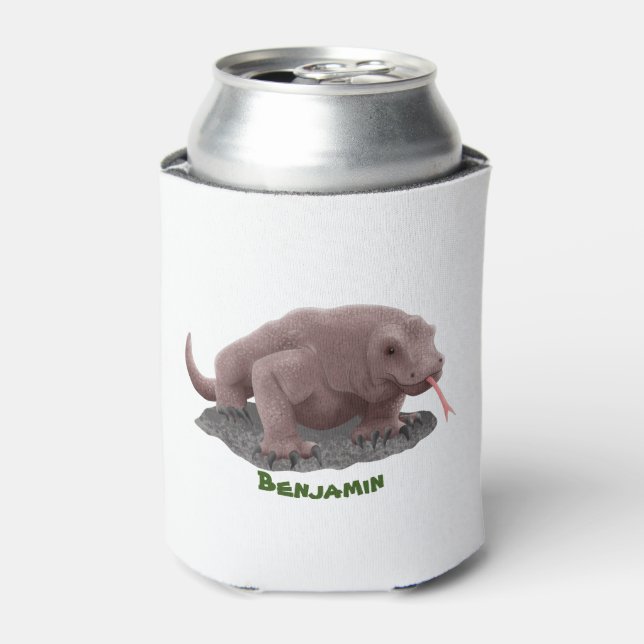 Enfriador De Latas Ilustracion de dragón de Komodo (Lata Anverso)