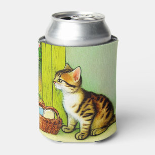 Enfriador De Latas Ilustracion de gato de tabby de época