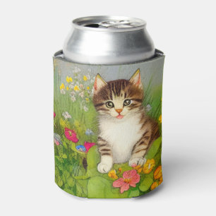 Enfriador De Latas Ilustracion de gato sonriente vintage