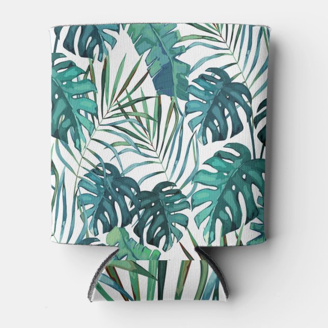 Enfriador De Latas Ilustracion de hojas tropicales verdes exóticas (Anverso)