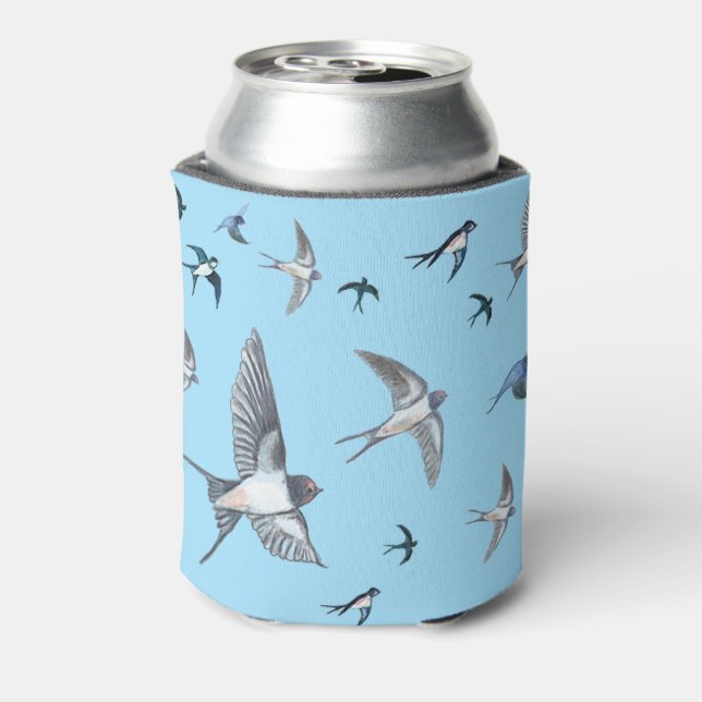 Enfriador De Latas Ilustracion De Las Aves Tragadas Voladoras (Reverso de la lata)