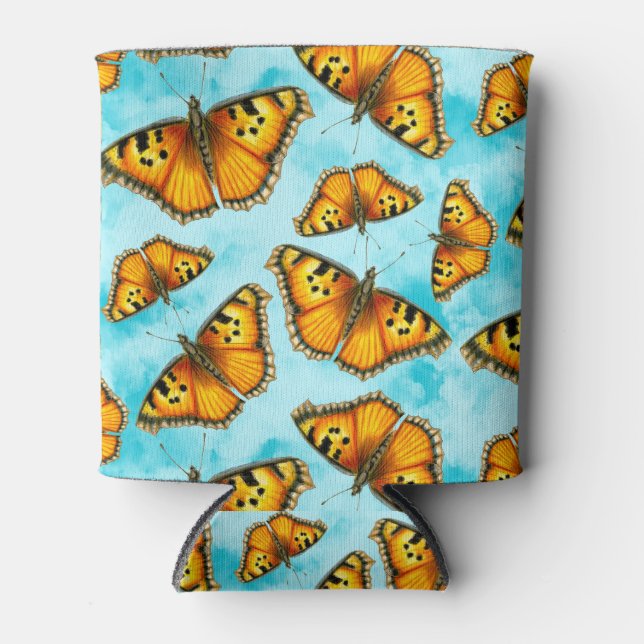 Enfriador De Latas Ilustracion de mariposas Tortoiseshell de Californ (Anverso)
