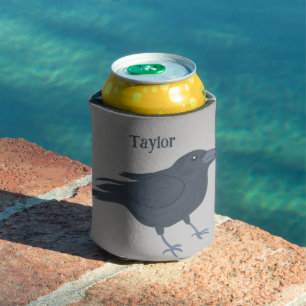 Enfriador De Latas Ilustracion de pájaro negro personalizado
