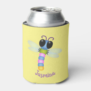 Enfriador De Latas Ilustracion de personalizado de libélula azul y ro