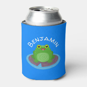 Enfriador De Latas Ilustracion de personalizado de rana verde alegre