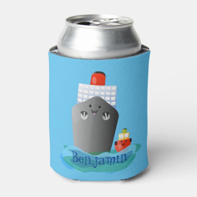 Enfriador De Latas Ilustracion de personalizado de remolcador de barc (Lata Anverso)