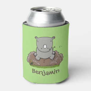 Enfriador De Latas Ilustracion de personalizado verde de rinoceronte 