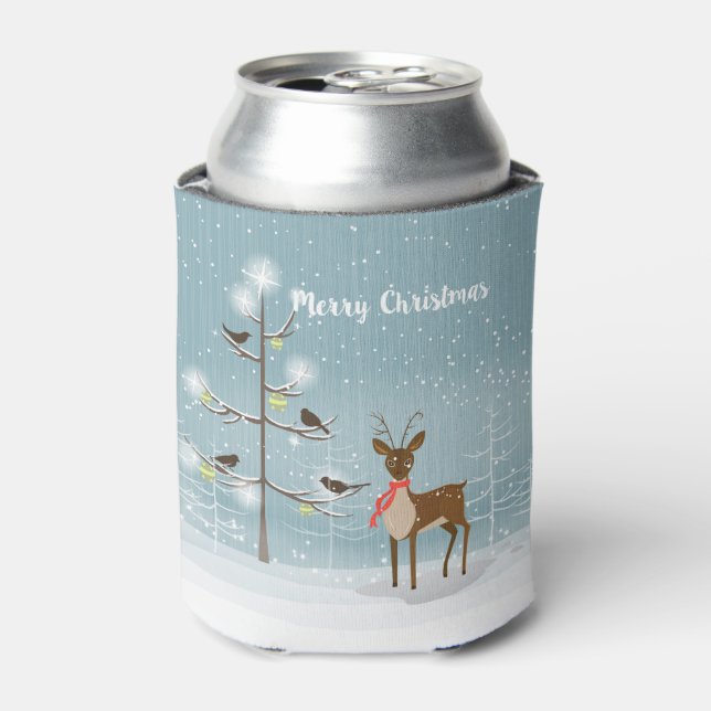 Enfriador De Latas Ilustracion de venado de navidades (Lata Anverso)