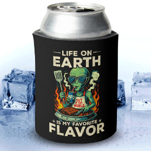 Enfriador De Latas Ilustración divertida de barbacoa alienígena retro