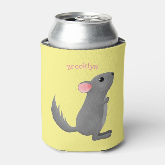 Enfriador De Latas Ilustracion personalizado chinchilla gris suave (Lata Anverso)