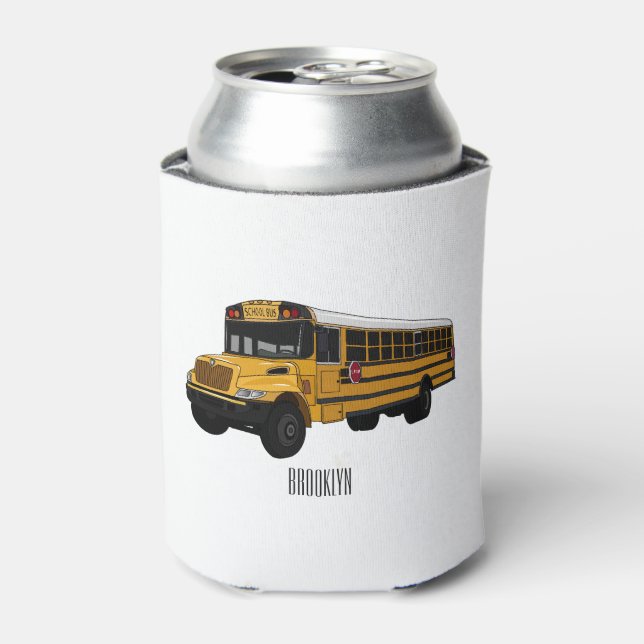 Enfriador De Latas Ilustracion personalizado de autobús escolar (Lata Anverso)