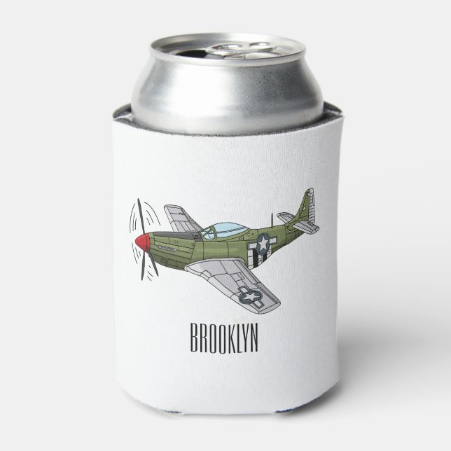 Enfriador De Latas Ilustracion personalizado de avión militar (Lata Anverso)
