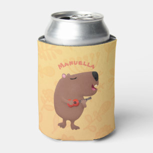 Enfriador De Latas Ilustracion personalizado de capybara ukulele cant