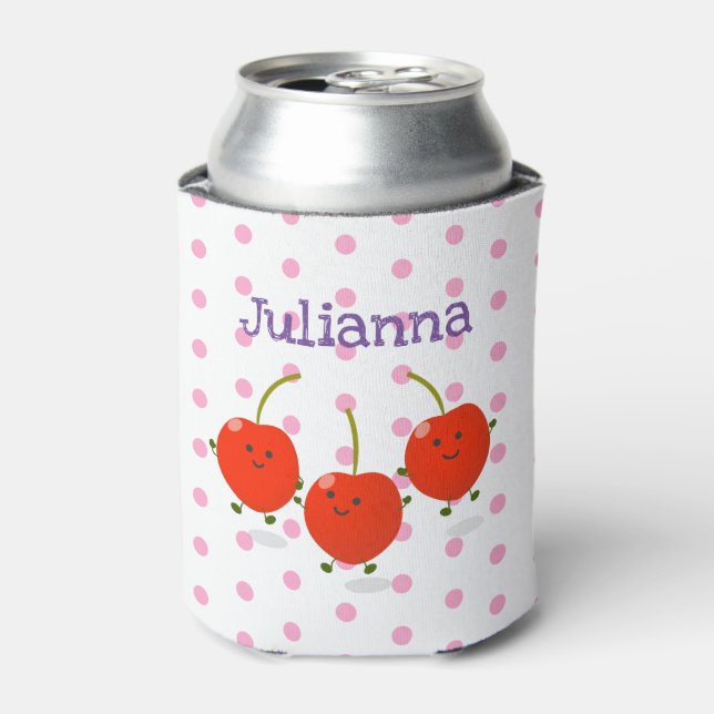Enfriador De Latas Ilustracion personalizado de cerezas alegres (Lata Anverso)
