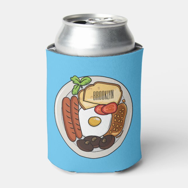 Enfriador De Latas Ilustracion personalizado de desayuno inglés (Lata Anverso)