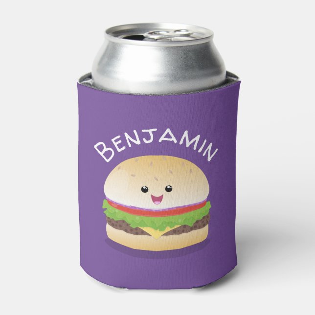 Enfriador De Latas Ilustracion personalizado de hamburguesa de kawaii (Lata Anverso)