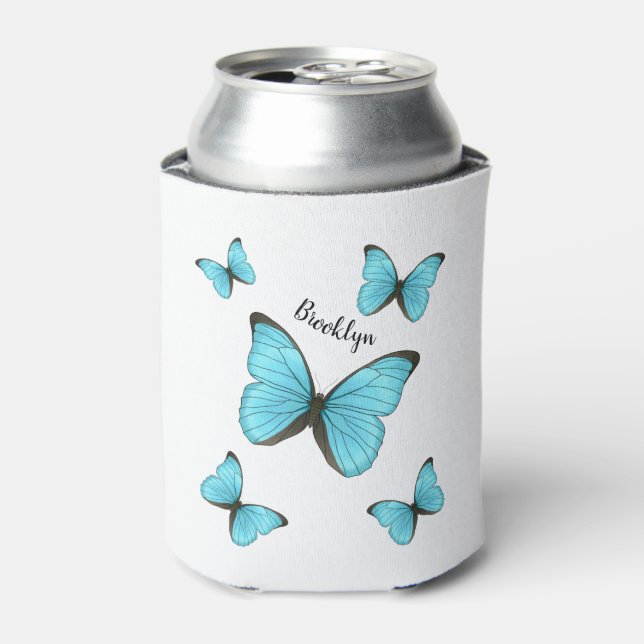 Enfriador De Latas Ilustracion personalizado de mariposas morfo (Lata Anverso)