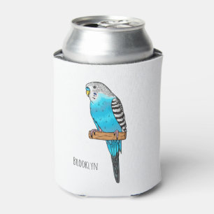 Enfriador De Latas Ilustracion personalizado de pájaro budgerigar azu