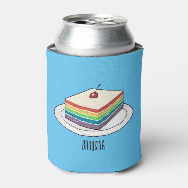 Enfriador De Latas Ilustracion personalizado de pastel de arcoiris (Lata Anverso)