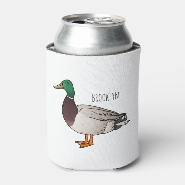 Enfriador De Latas Ilustracion personalizado de pato mallard (Lata Anverso)