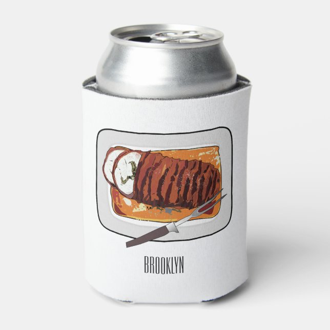 Enfriador De Latas Ilustracion personalizado de pavo asado (Lata Anverso)