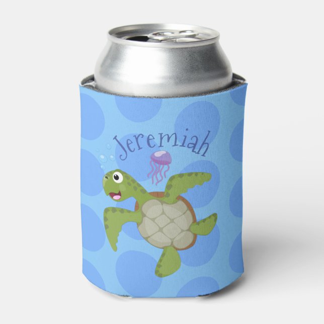 Enfriador De Latas Ilustracion personalizado de tortuga marina verde  (Lata Anverso)