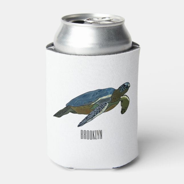 Enfriador De Latas Ilustracion personalizado de tortugas marinas (Lata Anverso)