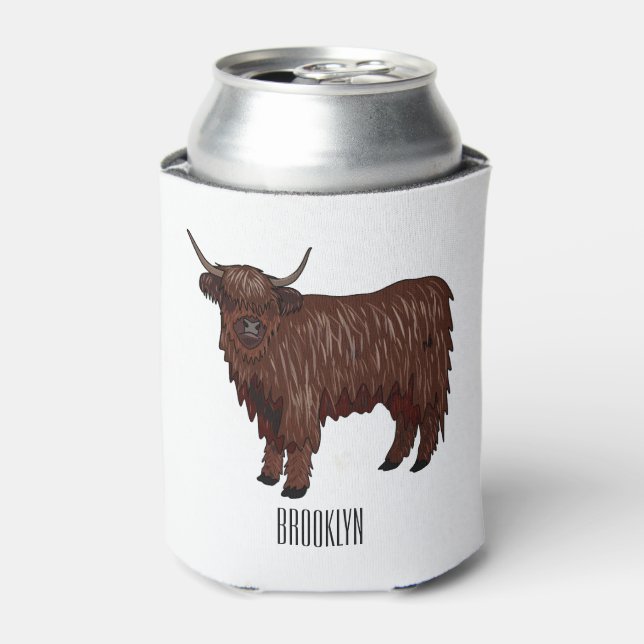 Enfriador De Latas Ilustracion personalizado de vaca de Highland (Lata Anverso)