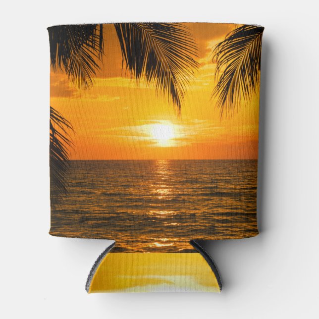 Enfriador De Latas Ilustracion Tropical Beach Sunset Palm (Anverso)