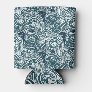 Enfriador De Latas Ilustracion Vintage de las olas de mar dibujadas a