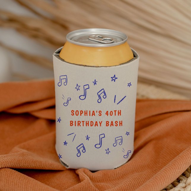 Enfriador De Latas Ilustraciones caprichosas hechas a mano Cumpleaños (Whimsical Hand-Drawn Illustrations 40th Birthday Can Cooler)