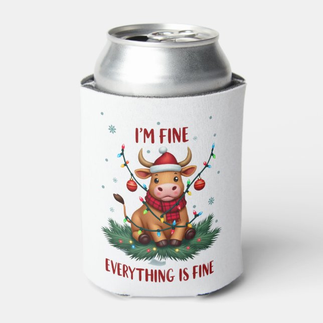 Enfriador De Latas I'm Fine Everything is Fine Christmas Highland Cow (Lata Anverso)