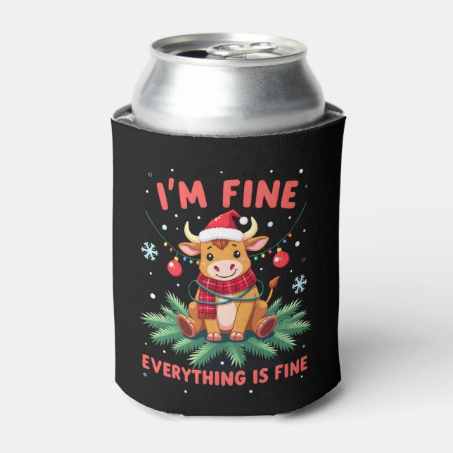 Enfriador De Latas I'm Fine Everything is Fine Christmas Highland Cow (Lata Anverso)