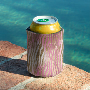 Enfriador De Latas Impresión animal cebra dorada glamour rosa