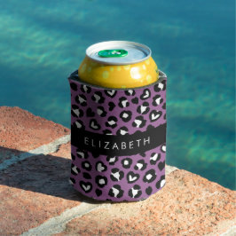 Enfriador De Latas Impresión animal, leopardo morado, corazón, tu nom