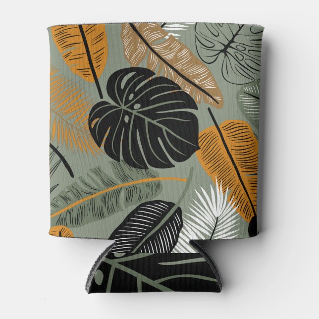 Enfriador De Latas Impresión de hojas tropicales delgadas (Anverso)
