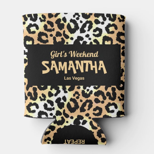 Enfriador De Latas Impresión de leopardo de fin de semana de Chicas d (Reverso)