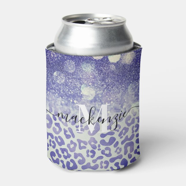 Enfriador De Latas Impresión de leopardo de Purpurina azul (Lata Anverso)
