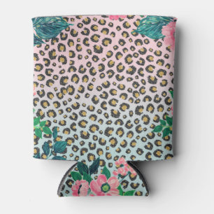 Enfriador De Latas Impresión de leopardo de Purpurina floral de menta