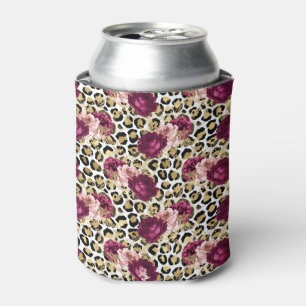 Enfriador De Latas Impresión de Leopardo Floral Rosa Girly Gold