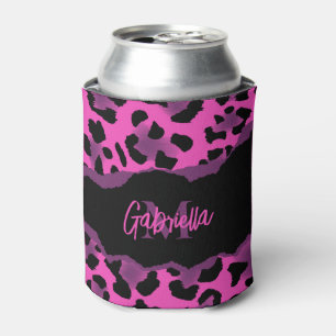 Enfriador De Latas Impresión de leopardo rosa y púrpura