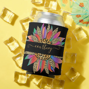 Enfriador De Latas Impresión personalizada de arcoíris y leopardo