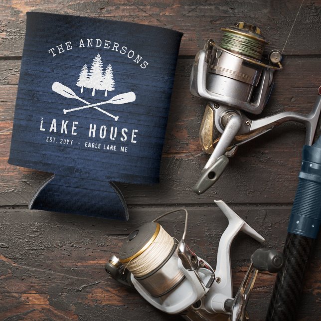 Enfriador De Latas Impresión Rustic Lake House Boat Oars Trees Blue W (Subido por el creador)