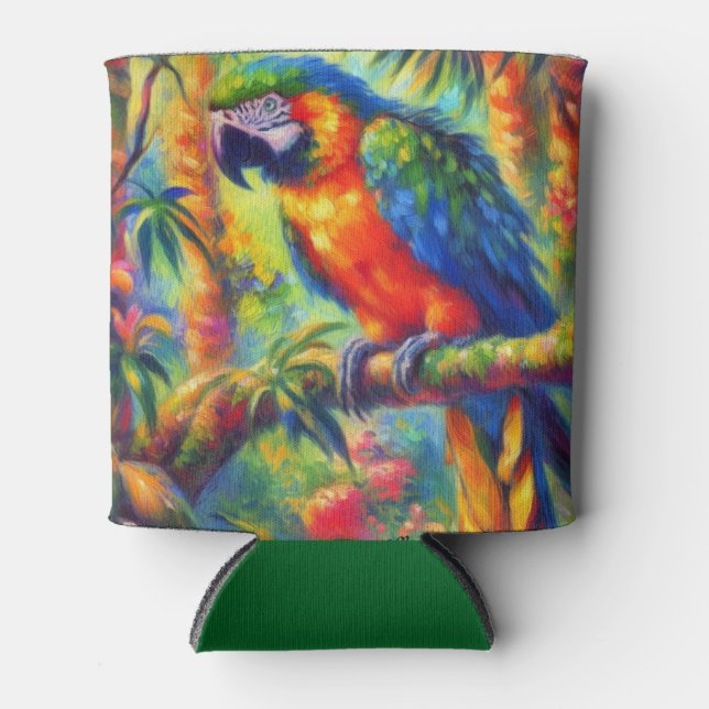 Enfriador De Latas Impresionante Loro Tropical Pájaro Azul Verde (Anverso)