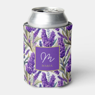 Enfriador De Latas Impresionante patrón de lavanda morada monogramado